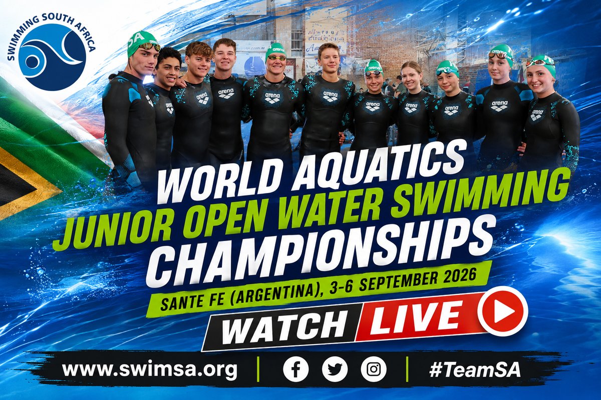 SwimSouthAfrica's tweet photo. 🏊‍♂️TUNE IN NOW!🔥
The 10km is LIVE &amp; the rest of the events are coming up at the Junior OWS Champs in Santa Fe!🇦🇷

Watch every moment right here:
📺@WorldAquatics on YouTube
🔗https://t.co/Zf4HYkHpAk

Let's go!💚💛 #TeamSA🇿🇦 @OfficialTeamRSA @ArenaSAfrica @SA_NLC @SportArtsCultur https://t.co/199RnWGUKn