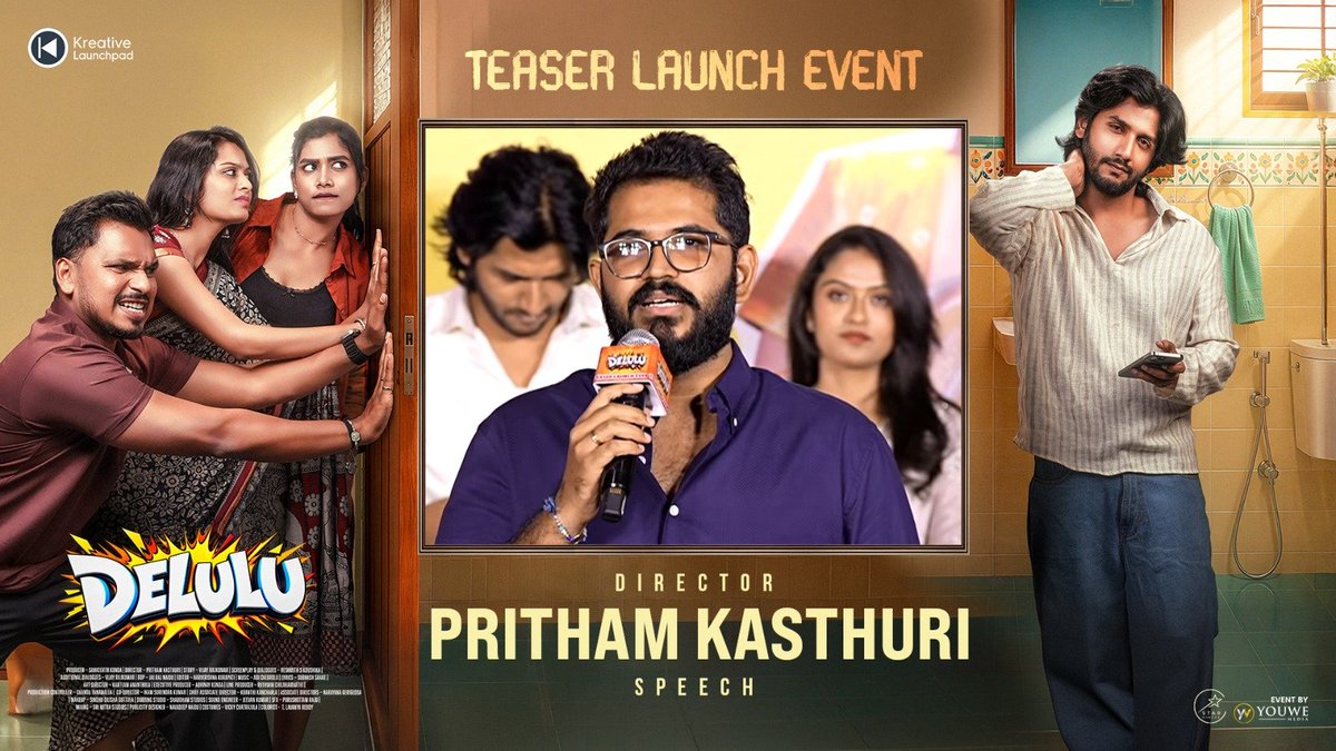 MediaYouwe's tweet photo. Watch Director @prithamk369 Speech at the #Delulu Teaser Launch Event 💥

▶️ https://t.co/oeKZXh9SYU

@itzVijayraj @KondaSankeerth
@ValluriSPK
#lam_abhinay @VRMadhuPR 
@MediaYouwe @TeamStarCircle

#kreativelaunchpad #DeluluTeluguMovie  #DeluluMovie https://t.co/JpMagdxjFo