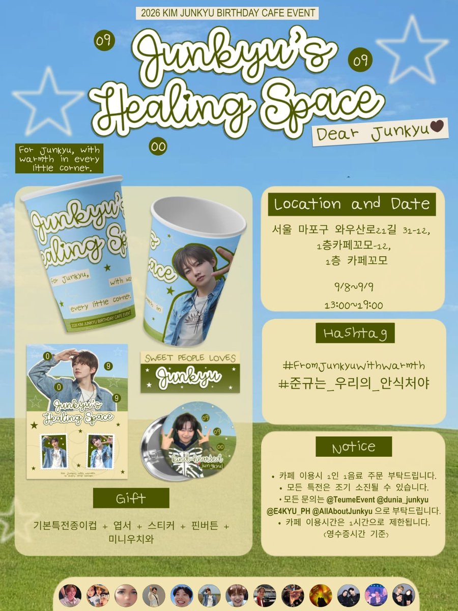TeumeEvent's tweet photo. 2026 Kim Junkyu Birthday Cafe Event 

Collaboration with Kyuties

⋆˙⊹ ｡ ✩ Junkyu's Healing Space ✩ ｡⊹˙⋆

📅 2026.09.8~9
🕛 13:00~19:00
📍 CAFE COMO 카페꼬모 @cafe_c_omo2

Project handled by: @TeumeEvent @dunia_junkyu @E4KYU_PH @AllAboutJunkyu https://t.co/hGDXgbW9fX