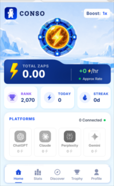 handsonhacks's tweet photo. Just tried the
@conso_xyz
Extension! The interface is clean and easy to use, with useful stats like Total Zaps, Rank, Today, and Streak all in one place. Excited to explore more and see how far I can go! ⚡️#Conso #ConsoExtension #Web3 https://t.co/Do8GzSpPUE