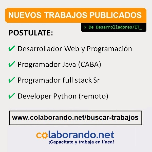 ColaborandoNet's tweet photo. NUEVAS VACANTES 📢 (Desarrolladores/IT 💻) Postúlate gratis en https://t.co/KG4sWSLpnY
Con sueldo en ARS (pesos) 👉 https://t.co/GoxM2RZ8Ug
Con sueldo en USD (dólares) 👉 https://t.co/94wGksMISR https://t.co/ZokhAKrGsk