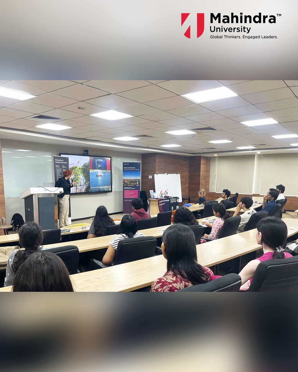 MahindraUni's tweet photo. The session offered students insights into Master’s programmes in #STEM fields, admission pathways for Indian students, scholarships &amp; the experience of studying in Denmark. Discussions also covered career opportunities within the Danish labour market and the student experience. https://t.co/6XAozDgfTo