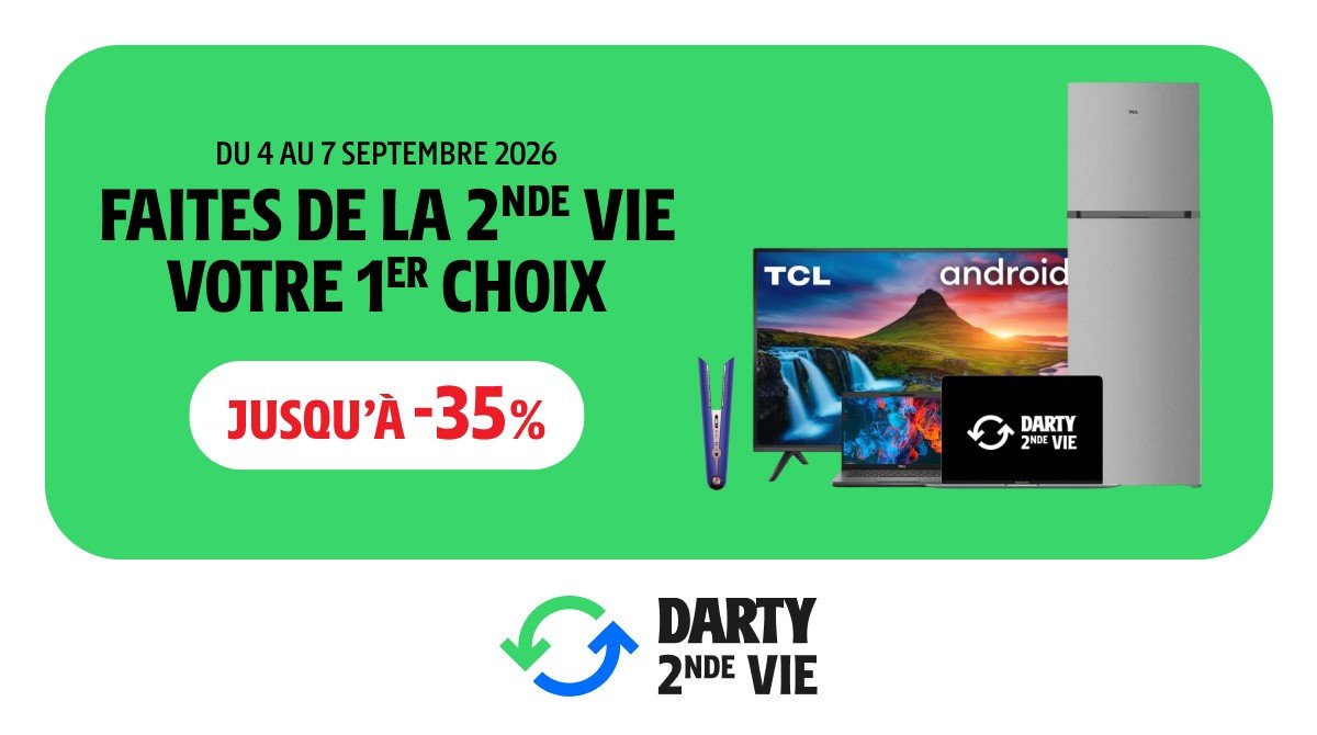 Darty_Officiel's tweet photo. ♻️ Les jours #SecondeVie sont de retour chez Darty !
Profitez de réductions allant jusqu'à 35% sur notre sélection de produits reconditionnés, jusqu'au lundi 7/09 inclus ⏱
👉https://t.co/eShgoJEKUN https://t.co/d5sjYAypgU