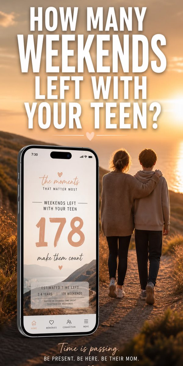 FamilyCalcTools's tweet photo. Childhood moves faster than we think. ⏳✨ It’s easy to get lost in the busy daily routine, but have you ever calculated how many free weekends or summer breaks you actually have left with your teenager before they leave for college or adulthood? https://t.co/3JtgZnKFi1