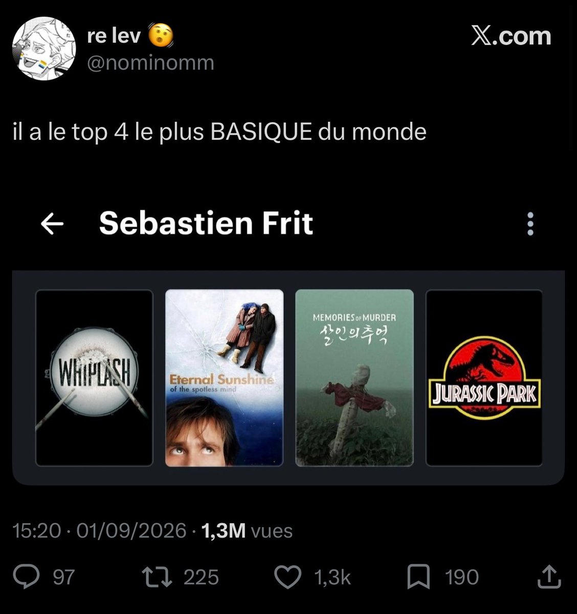 youtube_replay1's tweet photo. 🚨😡 « 𝗝𝗘 𝗧𝗘 𝗕𝗭 𝗖𝗜𝗡𝗘́𝗣𝗛𝗜𝗟𝗘 » : 𝗦𝗘𝗕 𝗥𝗘́𝗣𝗢𝗡𝗗 𝗔̀ 𝗨𝗡𝗘 𝗖𝗥𝗜𝗧𝗜𝗤𝗨𝗘 𝗟𝗘𝗧𝗧𝗘𝗥𝗕𝗢𝗫𝗗’𝗨𝗡 𝗧𝗪𝗜𝗧𝗧𝗢𝗦 🤯

Ses 4 films favoris étant jugés « les plus basiques au monde », il décide de les remplacer par 4 autres films pour former cette phrase … 

➡️ 🔔 𝘼𝙗𝙤𝙣𝙣𝚎-𝙩𝙤𝙞 / 𝙢𝙚𝙩 𝙡𝙚𝙨 𝙣𝙤𝙩𝙞𝙛𝙨 🔔 ⬅️