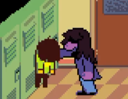 paledoptera's tweet photo. when i was first playing survey_program i thought susie and kris had fused into one being (because kris' color palette suddenly changes to susie's in the dw) and the main conflict of the game was going to be a wrestle for control over kris' body https://t.co/Zpjnxufo9M