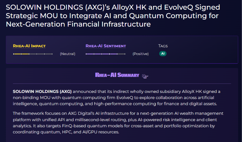 GolfProRob's tweet photo. BREAKING: AXG just added QUANTUM COMPUTING to its AI infrastructure story.

AlloyX HK signed an MOU with EvolveQ to explore AI + quantum + HPC applications for finance.

AI infrastructure.
Quantum computing.
Trading optimization.
Agent payments.

AXG keeps expanding the technology stack