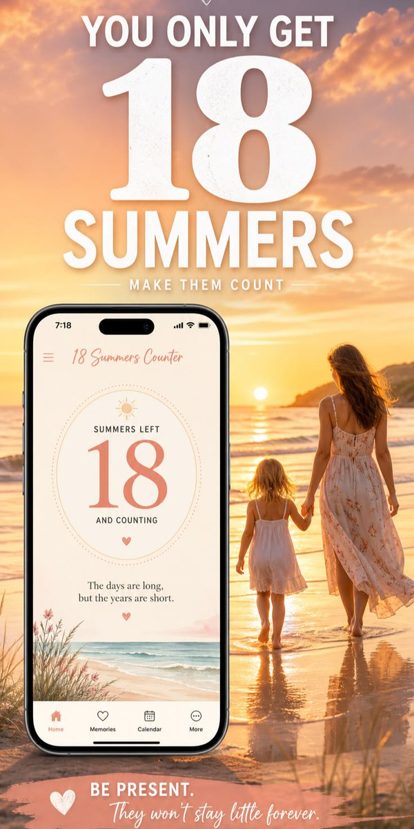 FamilyCalcTools's tweet photo. You only get 18 summers with your kids before adulthood begins. 🏖️🍦 

How many of those magical summer breaks do you have left right now? Put your family's unique timeline into perspective with our Free Family Time Calculator. 

💡 Why parents love it? https://t.co/3HFBkmCcCv