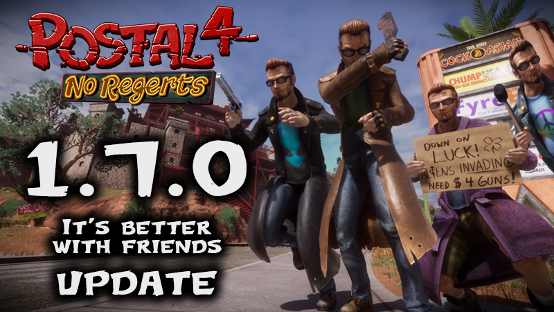 RWSstudios's tweet photo. POSTAL 4's 1.7.0 update brings the much anticipated Co-Op update to the stable build along with plenty of fixes and tweaks.

You no longer need to go POSTAL alone, unless you're an introvert...
https://t.co/FBMn7IVAGp https://t.co/3Z8J5DSXJq