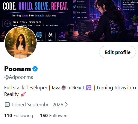 Adpoonma's tweet photo. Day 3 on X.

150 followers.
Target: 200.

No viral post.
Just replies, one honest tweet, and not quitting at 30 views.

If you’re early too, Let’s connect. https://t.co/HYbd2x5l7S