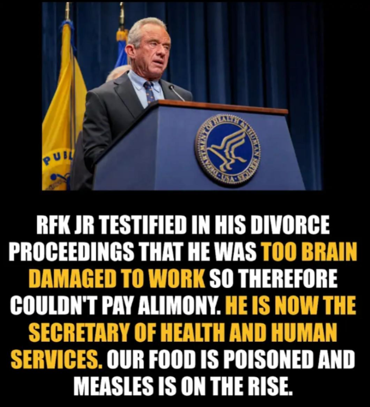 YourAnonNews's tweet photo. "Too brain damaged to work" - RFK Jr.
Now he's the Secretary of HHS. 🪱 https://t.co/HT6vg9X6w1