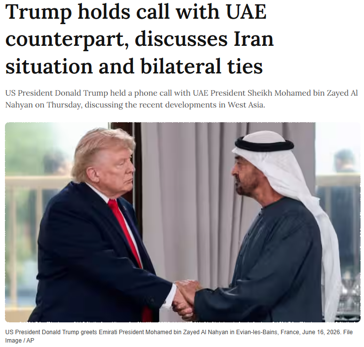 heyitsCode's tweet photo. Not every headline needs fireworks to matter.

A phone call between Sheikh Mohamed bin Zayed and President Trump, focused on strengthening UAE-US cooperation and shared interests... this is how strategic partnerships actually get maintained. https://t.co/DpJfXYvpTh