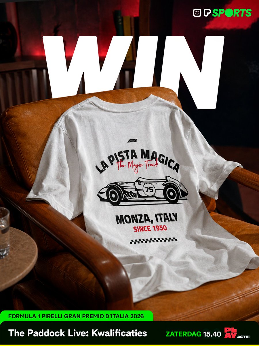 playsports's tweet photo. Voorspel op welke plaats Kimi Antonelli finisht tijdens de GP van Italië en wat zijn snelste rondetijd is tijdens de race, en maak kans op een Monza-shirt! 👕🇮🇹 #ThePaddock https://t.co/ktgyfIDs7a