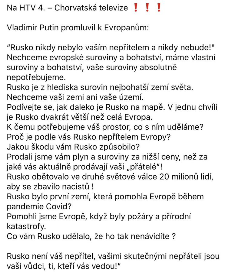 svojiris's tweet photo. EU i evropští politici jsou přesvědčeni, že incident na letišti v Lipsku provedlo Rusko. Protože Německá policie identifikovala dva muže a jeden z nich má údajně vazby na ruskou tajnou službu a druhý  přicestoval na ruský pas.
Nevím jestli to provedli, ale zatím se všechny incidenty ukázaly, že v nich měla prsty Ukrajina. Ti co jsou přesvědčeni o opaku by si měli položit otázku, komu to prospěje když se západní státy zblázní a zaútočí na Rusko? Komu to prospěje když se Evropa ocitne ve válce? Oni si fakt myslí, že by se RF nechala porazit? Putin řekl že Rusko nikdy nezaútočí jako první ale taky řekl, že pokud Západ vyvolá střet, evropská města jsou legitimní cíl. To si jako váleční štváči myslí, že tam Rusové chtějí jet na tancích?