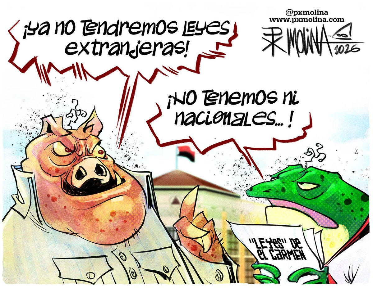 pxmolina's tweet photo. En #Nicaragua no existen leyes extranjeras ni nacionales, solo caprichos de una familia criminal. #SOSNICARAGUA 
Más caricaturas acá:
https://t.co/57QSf21hz4 https://t.co/MOPEE8xUkq