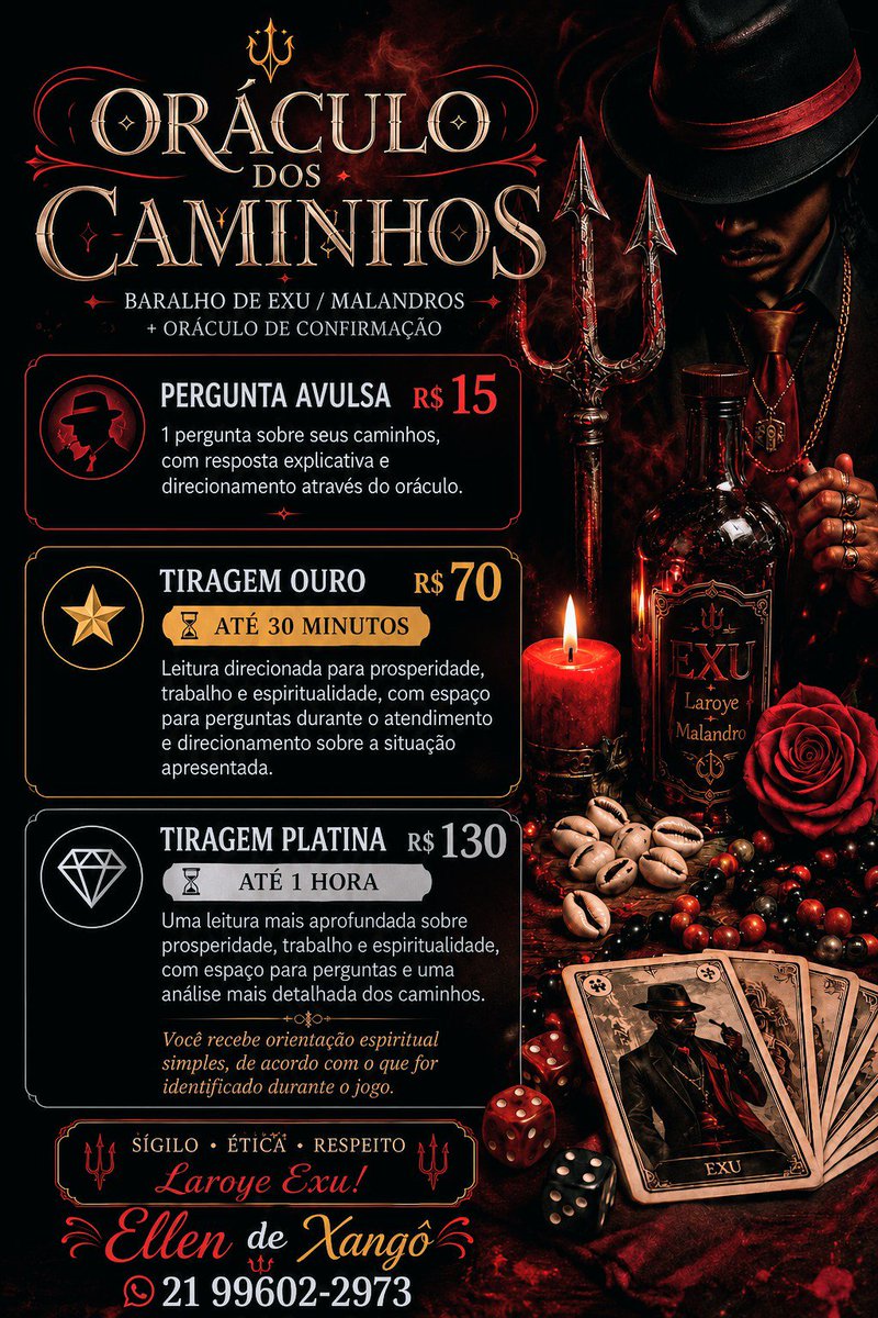 ellendexango's tweet photo. 🔮✨ MESA ABERTA ✨🔮

Os caminhos estão abertos para quem busca respostas, direcionamento e clareza.

🃏 Venha consultar os Oráculos e enxergar além do que os olhos conseguem ver.

📲 Agende seu atendimento.

#MesaAberta #Oraculo #Cartomancia #Baralhodeexu #Espiritualidade https://t.co/Gn6V9RKq9O