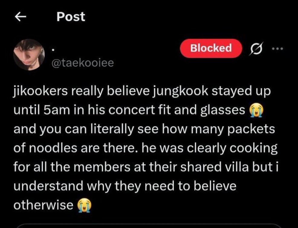 Toni2ya's tweet photo. @taekooiee listen dumbass who said it was 5 AM  that that’s when he download and who said he was cooking for all the members, do you see them no
 Looks like somebody’s bothered go ahead keep crying baby. This is what you call karma. You’re always saying they don’t spend any time outside of work well there you go you see that Jimin and JK do this is what you call KARMA