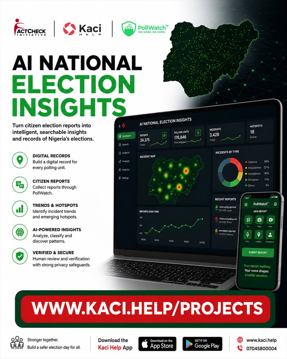 PollWatchHQ's tweet photo. What if every citizen report could become part of a smarter, searchable record of Nigeria’s elections?

Together, we can build a stronger, more informed election information system.

🔗 https://t.co/ylba0rnWNn

#KaciHelp #PollWatch https://t.co/2RRq8nDvL4