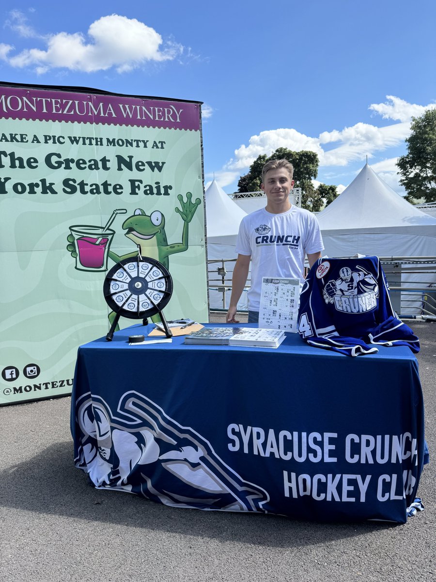 SyracuseCrunch's tweet photo. We’re hanging out at the Montezuma Winery booth at the @NYSFair this afternoon! 

Stop by and say hi 👋 https://t.co/8WRvAH2TFq