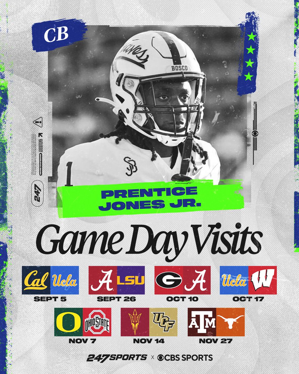 BlairAngulo's tweet photo. Bellflower (Calif.) St. John Bosco four-star cornerback Prentice Jones Jr., the No. 1-ranked prospect in the state for the 2029 class, has lined up a loaded travel schedule which kicks off this weekend:  https://t.co/rm5R3KSqdu https://t.co/WVE7gsnDDY