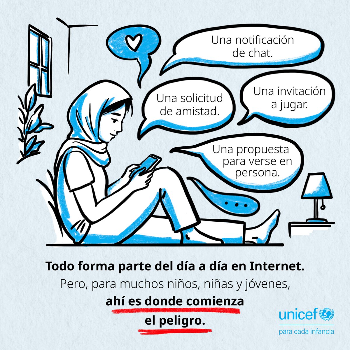 unicefguatemala's tweet photo. El abuso sexual facilitado por la tecnología puede comenzar con una interacción cotidiana y avanzar antes de que comprendan qué sucede.

Protegerles empieza con hablar, escuchar y crear espacios digitales seguros. https://t.co/b7Iyi6DyAM