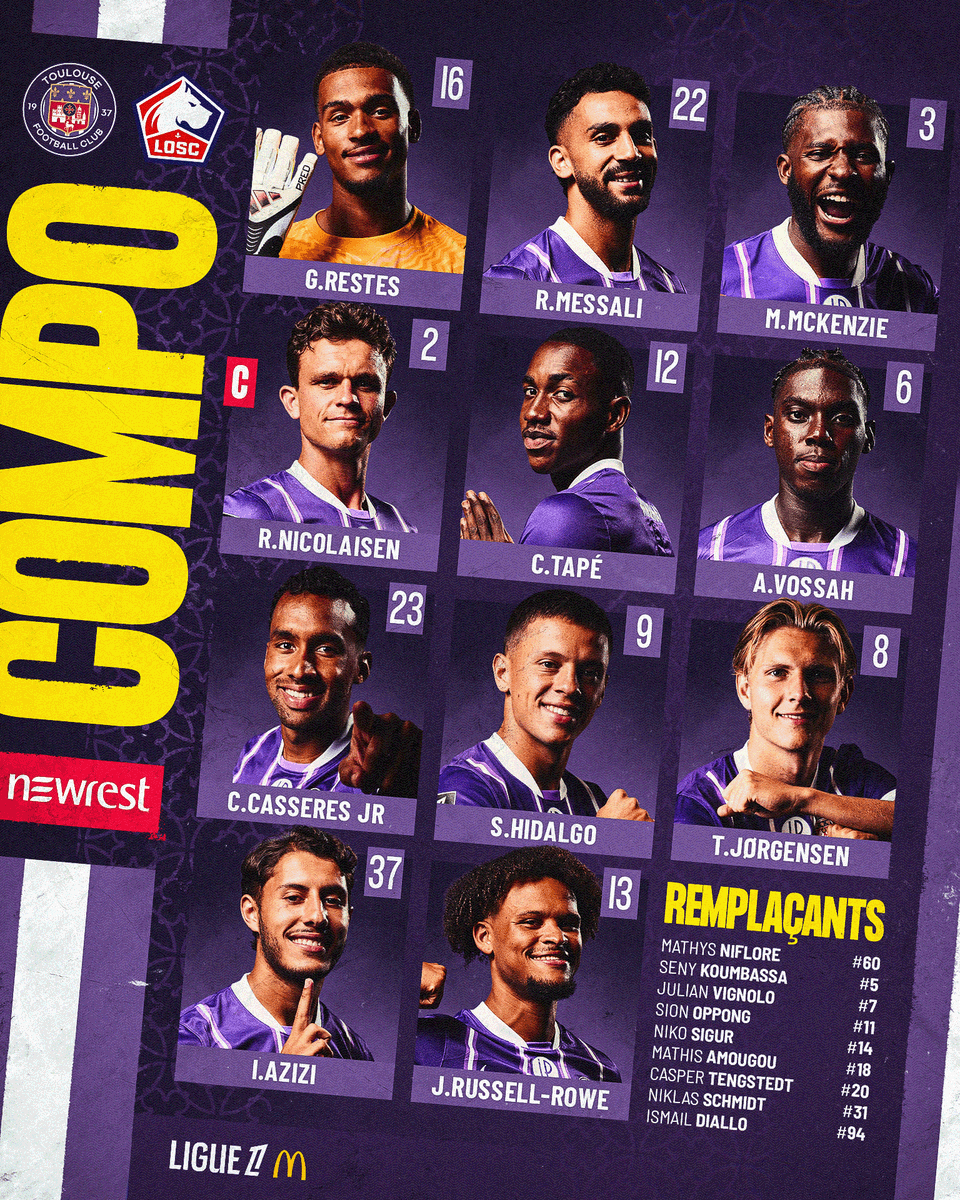 ToulouseFC's tweet photo. #TFCLOSC, le ๐๐๐๐ ๐๐๐๐๐๐๐๐๐๐ ๐
Premiรจre titularisation de notre pitchoun Ilyas Azizi ! https://t.co/ccPhqlVk4d