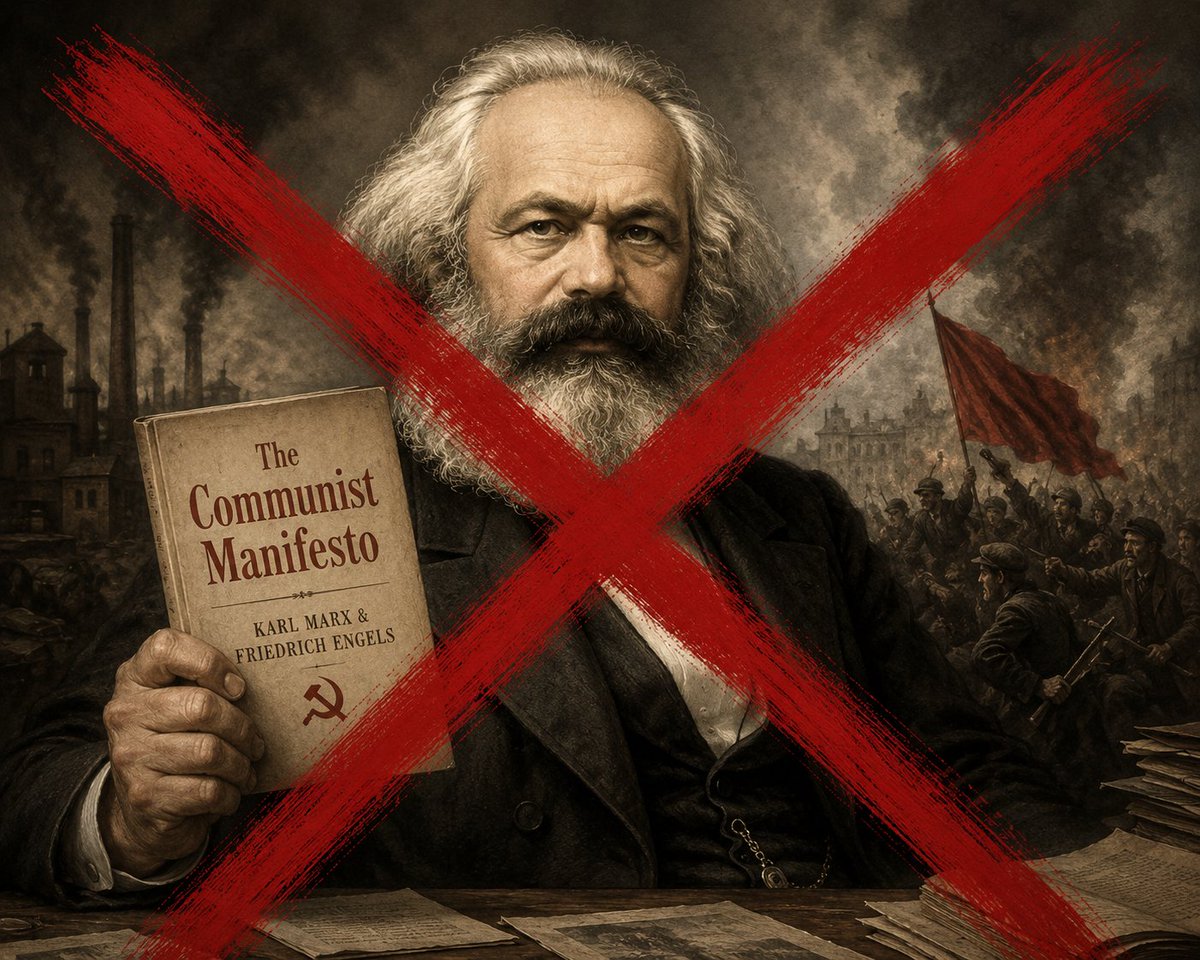 CreativeDeduct's tweet photo. Karl Marx was wrong about everything, from his determinist view of history and understanding of human nature to his flawed theory of value and lack of understanding of how an economy works. His legacy is simply one of having inspired death and misery.

Historical materialism is deterministic and reductionist pseudo-science, treating the idea of an economic "base" (forces and relations of production) as the primary driver of history and all but ignoring all other factor - most obviously individual agency.

Marx saw human nature as defined by social relations and malleable, having been changed by capitalism, because communal activity, in particular through labour, is what distinguishes humans from animals. We have been alienated from our "species-being" by capitalism but socialism can return us to our true selves. He totally underestimated innate, universal human traits like self-interest, greed, ambition, competition and the desire for power.

His labour theory of value is empirically and theoretically flawed. Value is in fact subjective and determined by marginal utility, scarcity, demand, and consumer preferences, rather than by "socially necessary labour time". Austrian economists like Böhm-Bawerk argued this decisively in the late 19th century, showing why prices diverge from labour inputs.

His economic theory totally misses the coordinating role of prices (as show by Mises' economic calculation problem), markets and incentives in allocating resources efficiently. The exploitation theory (surplus value extracted from labour) overlooks voluntary exchange, mutual benefit in wage labour, and how workers' living standards rose dramatically under capitalism through productivity gains.

Karl Marx's theories and his call for proletarian revolution to overthrow capitalism profoundly inspired 20th-century revolutionaries. Figures like Lenin, Stalin, Mao Zedong, and Pol Pot adapted and radicalised his ideas into doctrines justifying violent seizure of power, centralised control and suppression of "class enemies" to build socialism. These regimes resulted in catastrophic human suffering. Estimates of deaths from executions, forced famines (Holodomor, Great Leap Forward), purges, gulags, and genocides range from 65–100 million or more across communist states. Millions were killed directly or died from engineered starvation and repression and generations were immiserated and trapped in authoritarian misery for decades. While Marx envisioned liberation, his ideas in fact enabled totalitarian horrors that devastated vast swathes of the world.