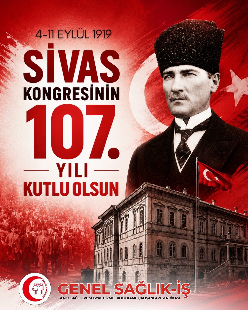genelsaglikis's tweet photo. MANDA VE HİMAYEYE KARŞI BAĞIMSIZLIK MÜCADELESİ, BUGÜN DE SÜRÜYOR!

4 Eylül 1919’da başlayan Sivas Kongresi, ulusal bağımsızlık iradesinin tüm dünyaya ilan edildiği ve Cumhuriyetimizin temellerinin daha da sağlamlaştırıldığı tarihi bir dönüm noktasıdır.

Mustafa Kemal Atatürk’ün öncülüğünde yürütülen bağımsızlık mücadelesinde, ülkenin emperyalist güçlerin güdümüne bırakılmasına karşı en güçlü seslerden biri de Tıbbiyeli Hikmet Boran olmuştur. Genç bir tıp öğrencisinin “Mandayı kabul edemem!” diyerek ortaya koyduğu kararlı tutum, Türk sağlık emekçilerinin bağımsızlık ve özgürlük mücadelesindeki onurlu yerinin simgelerinden biri olmuştur.

Bugün bizlere düşen görev ise bu bağımsızlık ruhunu yaşatmaktır. Sağlığın piyasa koşullarına teslim edilmesine, sağlık hakkının bir ayrıcalığa dönüştürülmesine ve sağlık emekçilerinin güvencesiz çalışma koşullarına karşı mücadelemizi sürdürüyoruz.

Sivas Kongresi’nin yıl dönümünde, Ebedi Önderimiz Gazi Mustafa Kemal Atatürk’ü, kongre delegelerini ve bağımsızlık mücadelemizin tüm kahramanlarını saygı, minnet ve bağlılıkla anıyoruz.
#SivasKongresi #TamBağımsızlık #4Eylül