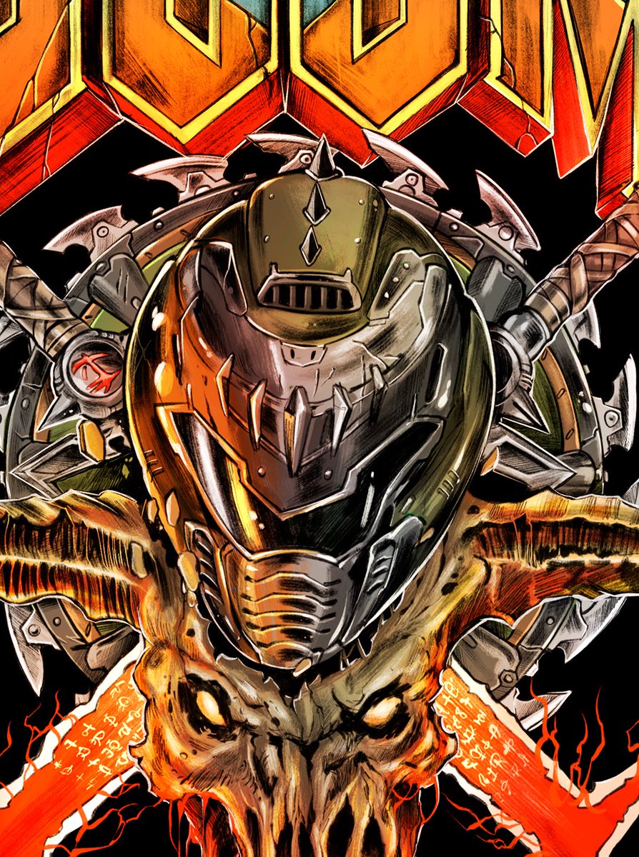 SaulZVH's tweet photo. A bit of the process on my #doom illustration 🙌 I really appreciate the doom fans that also like it🫂 https://t.co/yL9CsU3Q8m