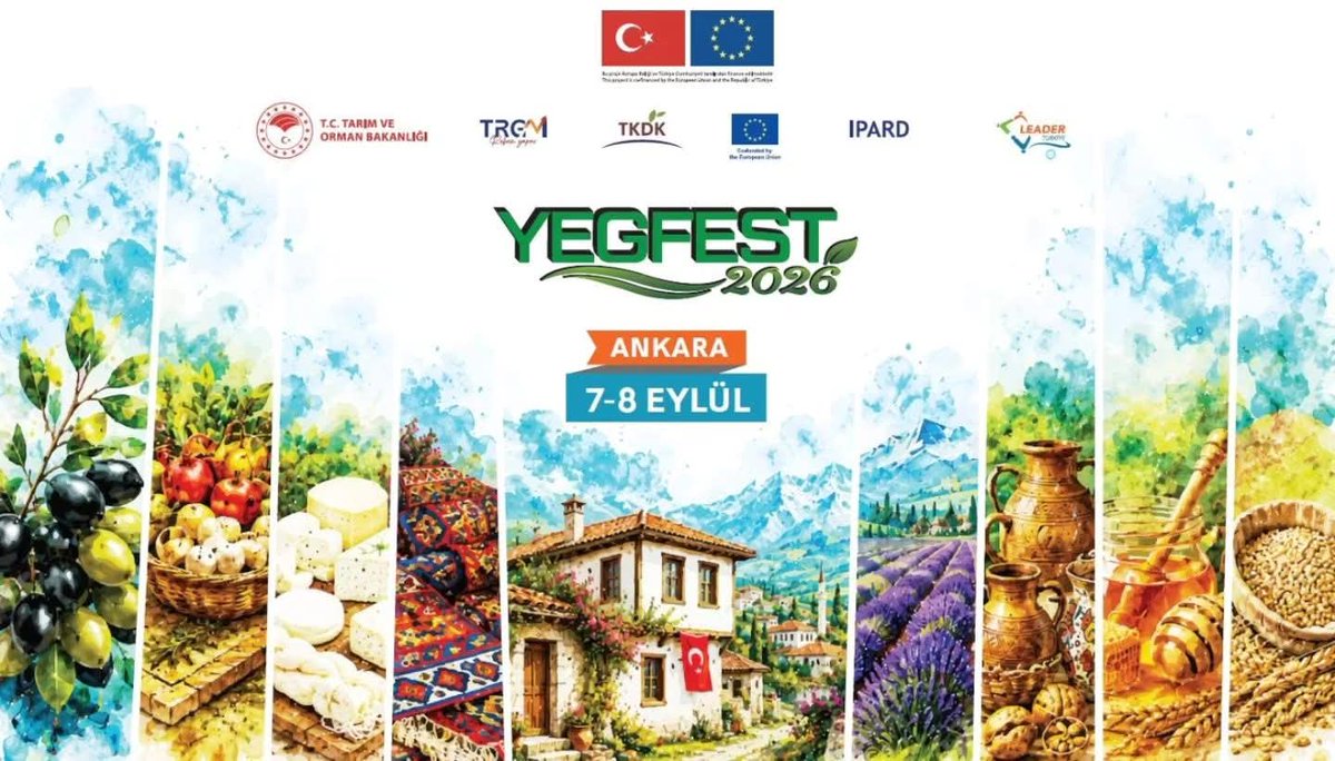 tkdkankara06's tweet photo. 📢YEGFEST 2026’ya davetlisiniz.

Türkiye’nin dört bir yanındaki 155 Yerel Eylem Grubunu (YEG), yöresel üreticileri ve kültürel değerleri bir araya getirecek ‘YEGFEST 2026’ başlıyor.

🗓️7-8 Eylül 2026
📍Tarım ve Orman Bakanlığı Lodumlu Kampüsü, Ankara

🔗https://t.co/09cwZgfdrO https://t.co/jFeDT3VzMS