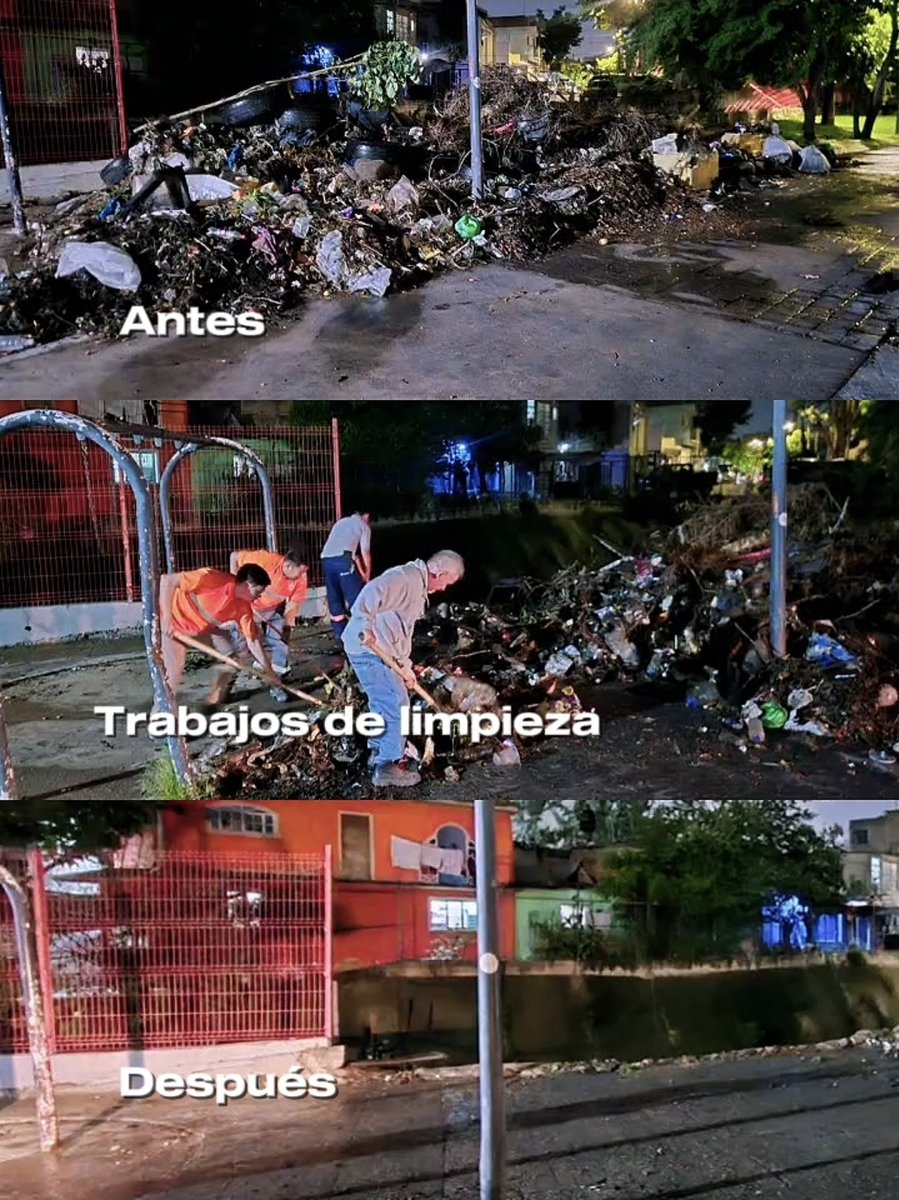 GuadalajaraGob's tweet photo. De día y de noche trabajamos para limpiar Guadalajara. En el canal Luis Covarrubias, en la colonia Miravalle, mantenemos un operativo permanente de limpieza y desazolve para disminuir los riesgos de inundación durante esta temporada de lluvias. 🧹🦺

Pero necesitamos de todas y todos. No tires basura, muebles ni escombro en las calles, canales o vasos reguladores. ¡Menos basura, menos inundaciones!