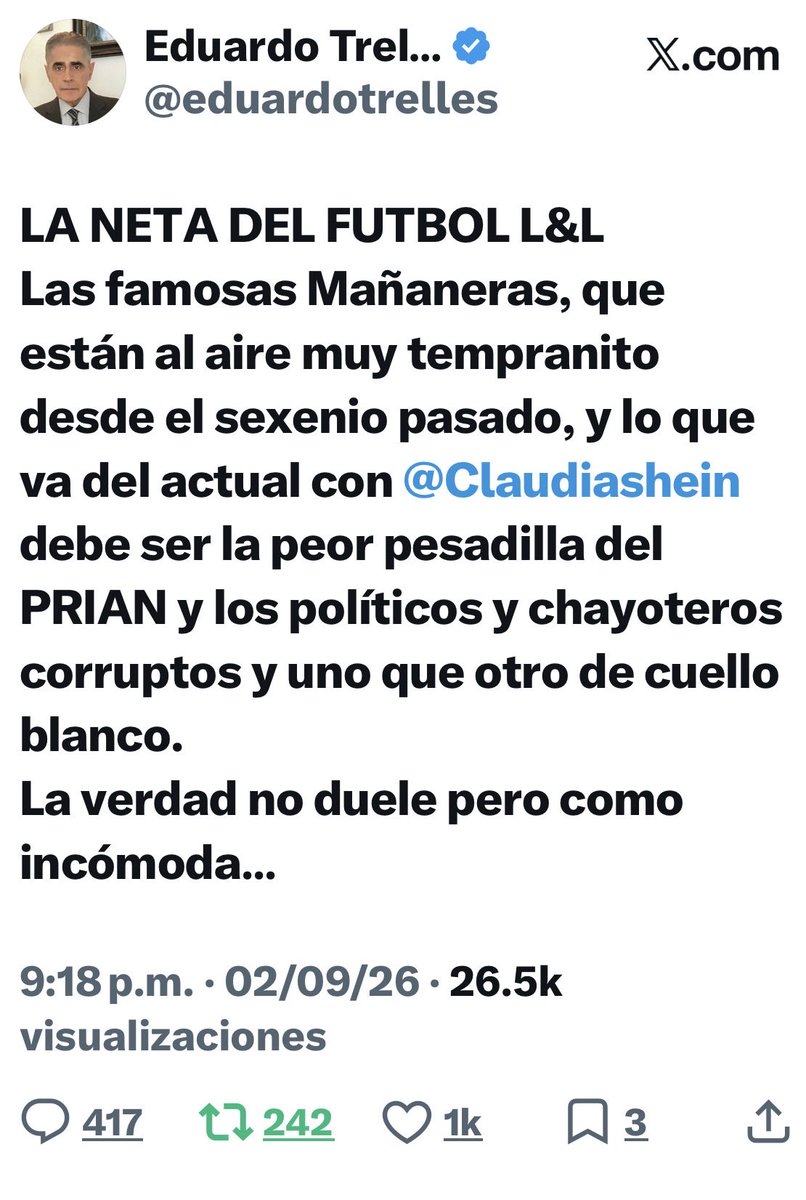 eduardotrelles's tweet photo. LA NETA DEL FUTBOL L&amp;L 
Este Twittear superó ya las 26 mil visualizaciones y contando; al parecer les caló hondo a los corruptos… https://t.co/RVJ8Utst7C