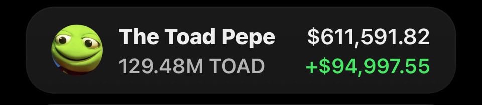 Stevengarayb's tweet photo. $TOAD is absolutely PRINTING on my Alpha TG 🚀💰

If you’re in my TG group, your copy trade would be riding the same move I am. 📈🔥

Another one hitting. The alpha stays undefeated. 🏆

CA: A13oRB9FFaiUjfi6LdCg6p9ka1u8SfGkUFs4SKvPpump https://t.co/KYHb1Eod19