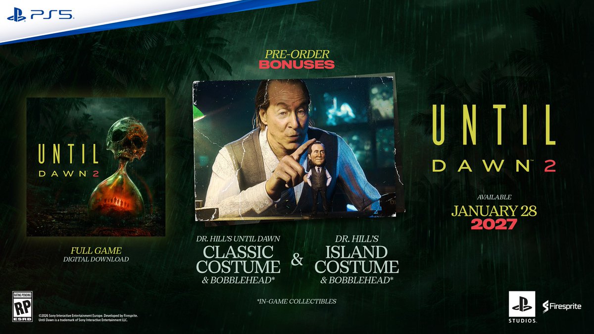 UntilDawnBase's tweet photo. Until Dawn 2 PREORDER BONUS:
- Dr. Hill Classic Costume and Island Costume (Including In-game Bobbleheads)

DIGITAL DELUXE EDITION:
- Y2K Neon Vibes Costume pack for 8 playable characters
- Dioramas of Death (A gallery to view each death scene in detail)
- Preorder Bonus as well https://t.co/TkVj94SLIU
