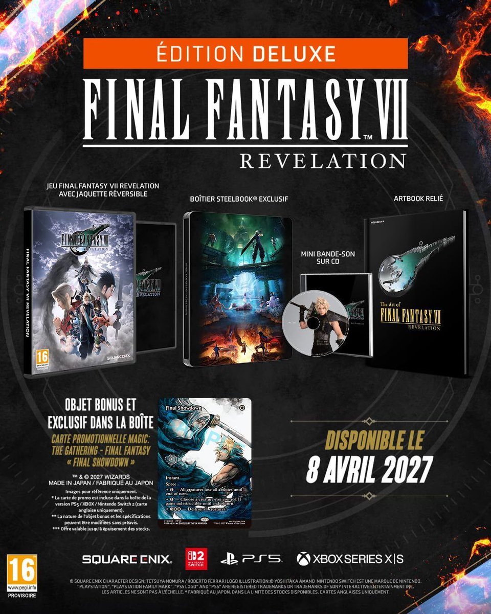 AlertEtGo's tweet photo. Final Fantasy VII Revelation est en préco sur Amazon !
Deluxe:
PS5 ► https://t.co/ZV4iEFWzgf 
Switch 2 ► https://t.co/92qf1LYCHn 
Xbox ► https://t.co/VvB7lRA8HV 
Magic Card Edition:
PS5 ► https://t.co/cZXFTgvoJ9 
Switch 2 ► https://t.co/JQk0HBtMQ6  
Xbox ► https://t.co/FWiUQFqFFj 
Bons plans du jour ici ► https://t.co/rTluZn9h4d #Pub