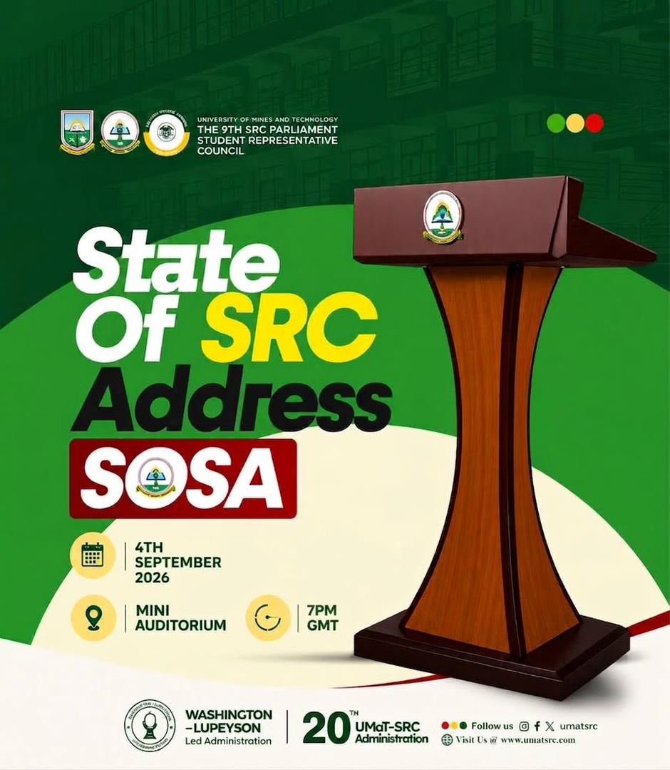 umatnexus's tweet photo. UMaT SRC SOSA 2026 🎙️

The President addresses students on the state of affairs, achievements, and the journey so far.

📅 4th September | 📍 Mini Auditorium | ⏰ 7PM

Be present. Be informed.

#UMaT Nexus  #SOSA #RaisingTheStandard https://t.co/LjBRaTM6St