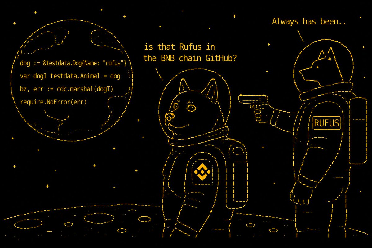 rufusBNB's tweet photo. Always has been $rufus in the @BNBCHAIN GitHub
Hodl &amp; earn $doge 🐕

在 BNB Chain 的 GitHub 中，一直都是 $rufus。
持有即可赚取 @dogecoin https://t.co/TuKQh2khSW