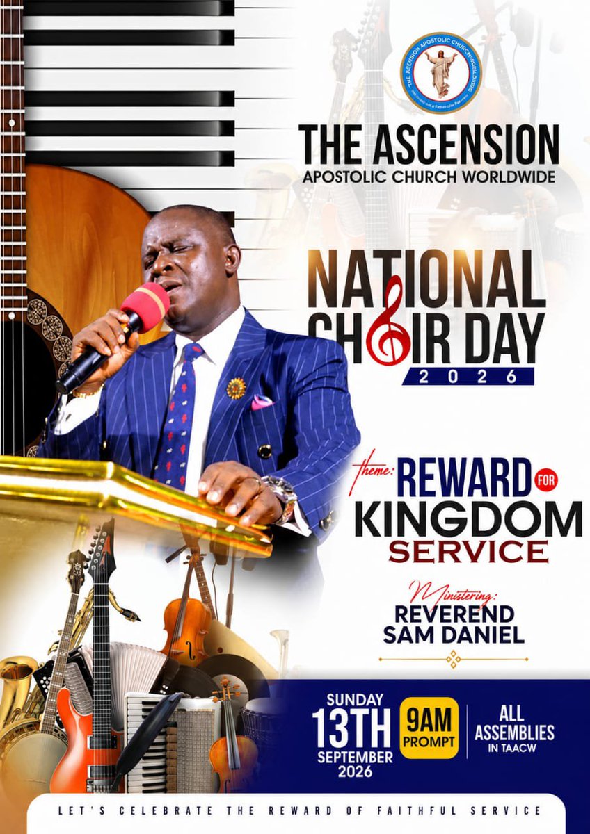SDBARIAGARA's tweet photo. There is Reward for Kingdom Service.

Join us as we celebrate the gift of music and the dedication of our choirs in advancing the work of God through worship and service.

Come prepared to worship, minister, and celebrate the voices that serve the Kingdom.

There is a reward for every service rendered unto God!

#NationalChoirDay2026 #KingdomService #ChoirMinistry #TAACW #Worship #ThereIsReward