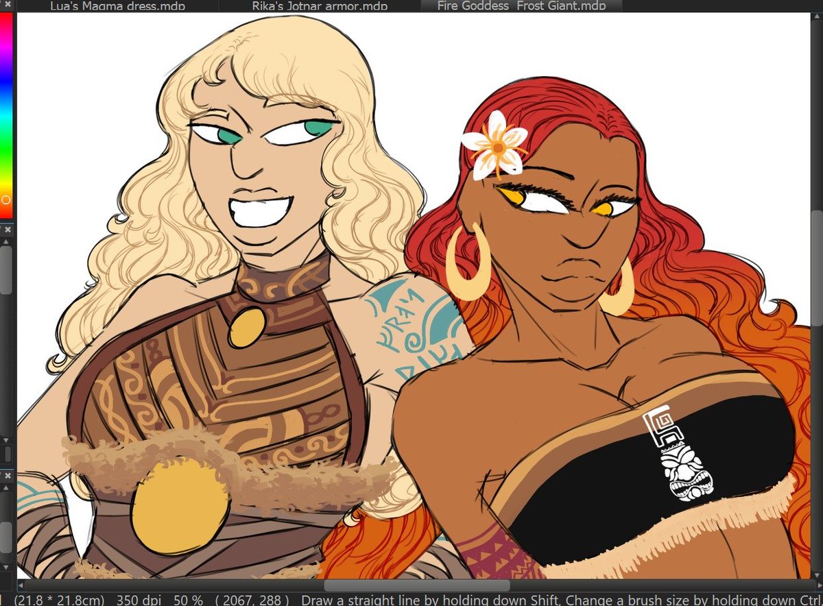 LuaPuhiana's tweet photo. Since I've been drawing all week, I'm gonna take a break from it so my hands don't cramp, so here's more wips of Lua &amp; Rika until I post them again next week 😇 https://t.co/ahj90EuUTK