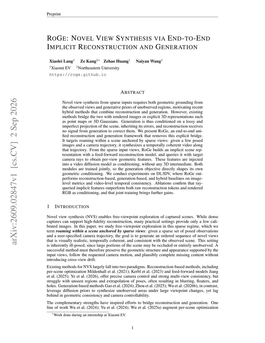 vincieye's tweet photo. Novel view synthesis from sparse views often passes errors through a lossy rendering or 3D bridge. RoGe cuts that out: end-to-end implicit reconstruction and generation conditioned directly on the input images

📄 https://t.co/zJUvB6PVaL https://t.co/Z1RlSjQsiC