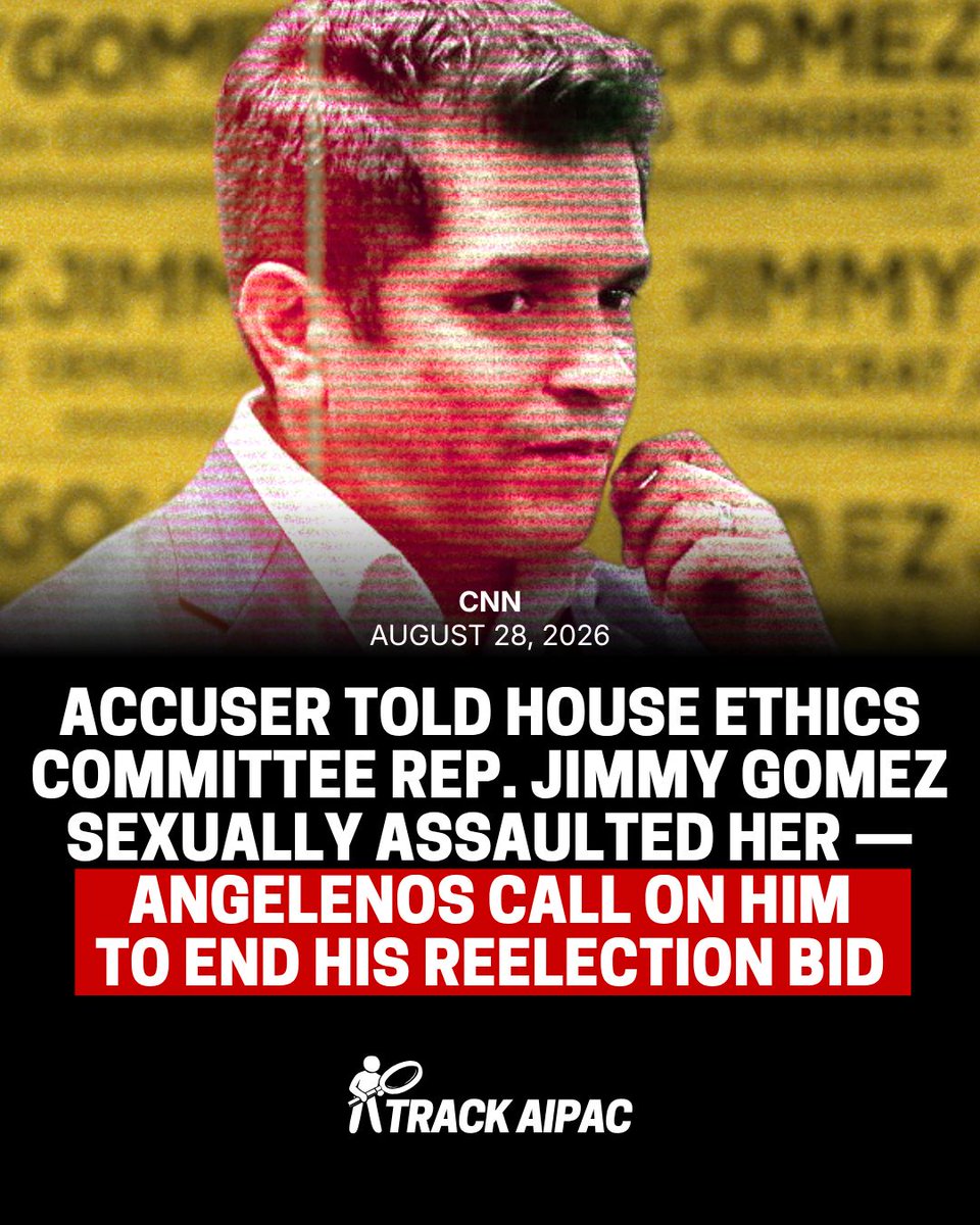 TrackAIPAC's tweet photo. AIPAC's Rep. Jimmy Gomez is under investigation by a House Ethics Committee over sexual assault allegations. A growing number of Angelenos in #CA34 are now calling for Rep. Gomez to withdraw his bid for reelection. https://t.co/10yLNwzI3v
