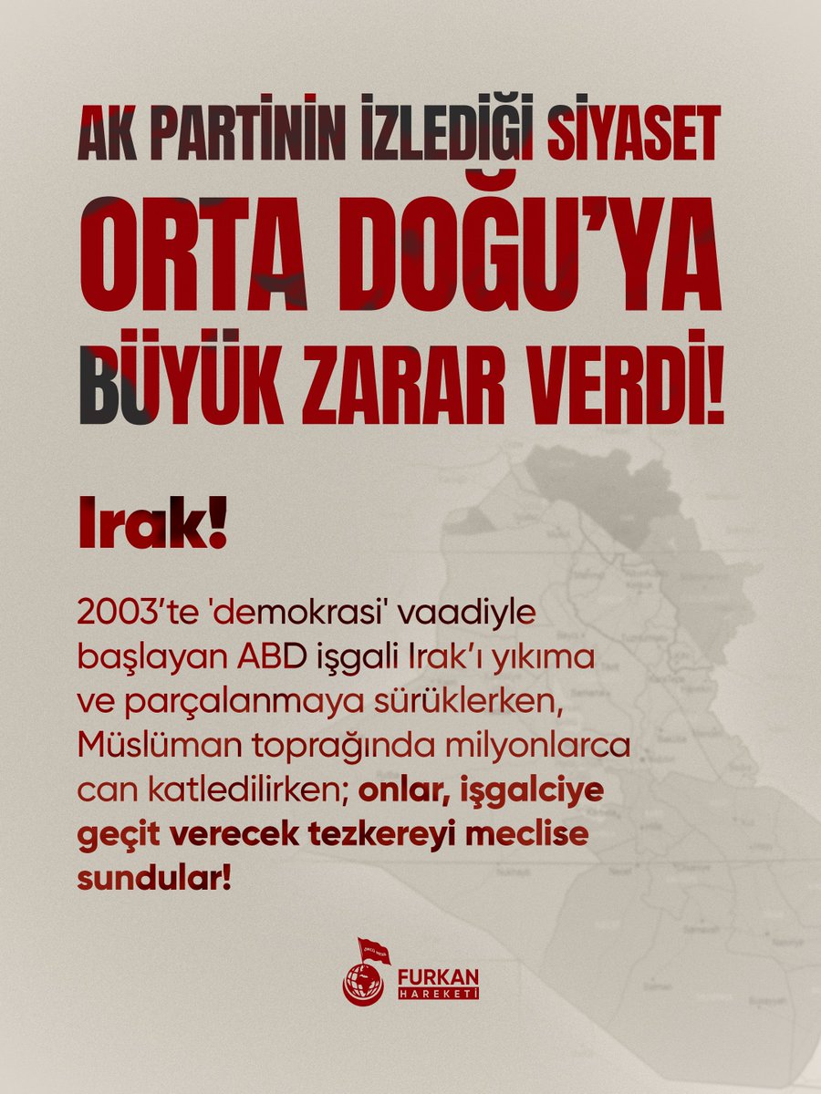 fhoncunesil's tweet photo. Ak Parti'nin İzlediği Siyaset Orta Doğu'ya Büyük ZARAR VERDİ! 

"2003’te 'demokrasi' vaadiyle başlayan ABD işgali Irak’ı yıkıma ve parçalanmaya sürüklerken, Müslüman toprağında milyonlarca can katledilirken; onlar, işgalciye geçit verecek tezkereyi meclise sundular!"

AKPMüslümanlara ZararVerdi