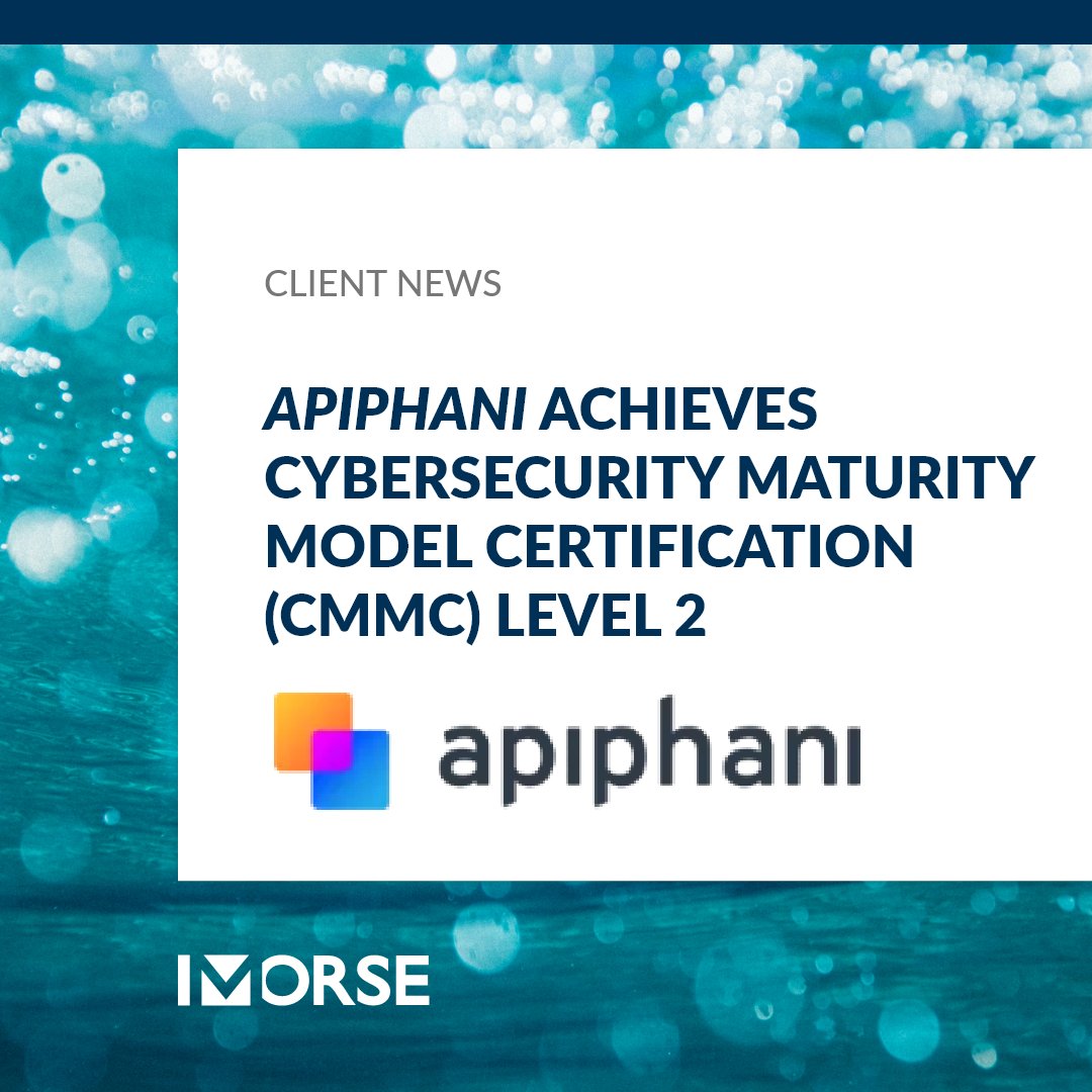 Morse's tweet photo. apiphani has achieved CMMC Level 2!

This certification validates apiphani’s cybersecurity practices and underscores the company’s commitment to protecting sensitive information and supporting its customers.

https://t.co/DlnDwvKiPP

#Cybersecurity #CMMC #DataSecurity #SAP https://t.co/OS4rMwbzpU