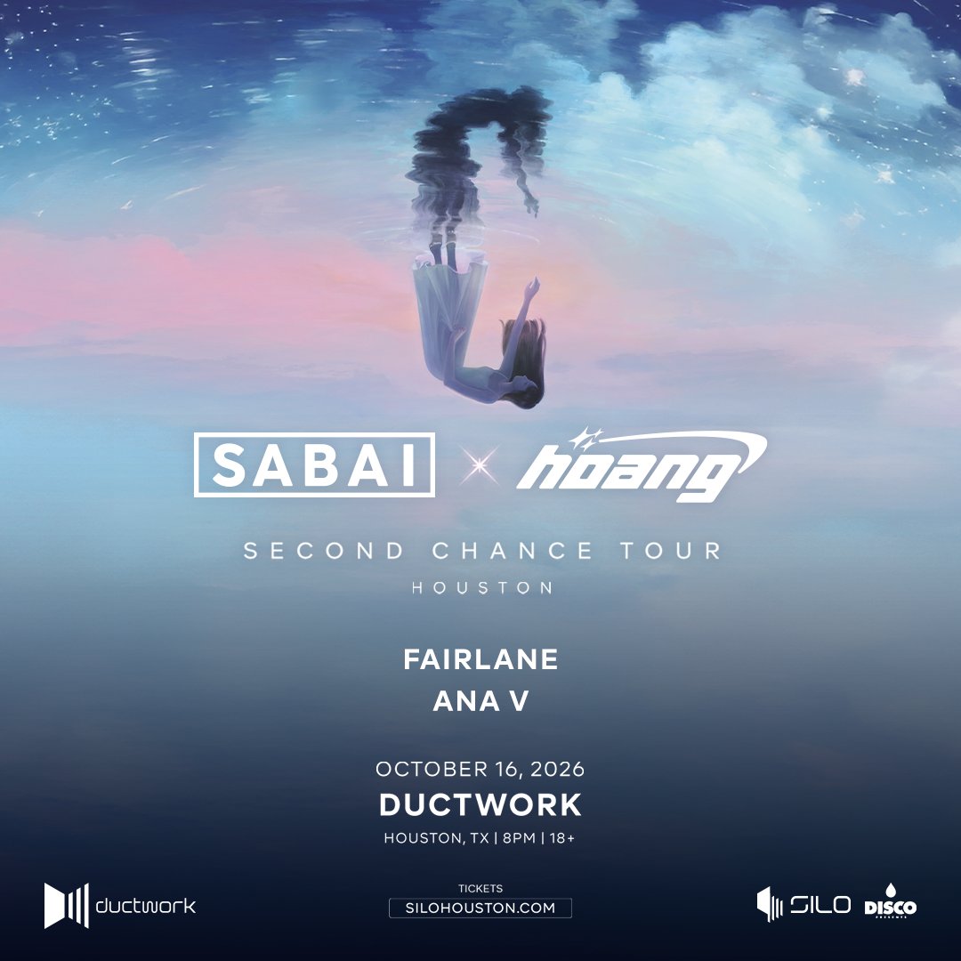 ductworkhouston's tweet photo. SUPPORT ANNOUNCE: @FairlaneMusic &amp; ANA V join @iamhoangmusic x @sabai_music at Ductwork Houston on Fri, October 16th 💫

🎟→ https://t.co/ZlWwnaqqaY https://t.co/5qairaoLn1