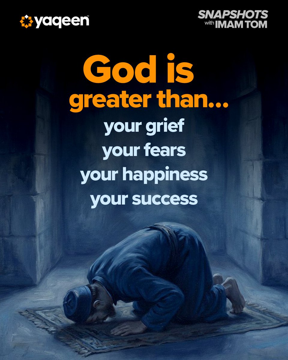 yaqeeninstitute's tweet photo. What does Allahu Akbar actually mean?

Allah is greater. Period.

Greater than what you fear. Greater than what you’ve lost. Greater than whatever feels all-consuming right now.
Watch the latest Snapshots with Imam Tom Facchine: https://t.co/WlUonk7n5K https://t.co/bpopz9vLhi