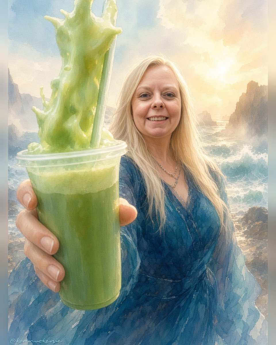 karenmckersie's tweet photo. 👩🦳🧋💚 Happy "Thirsty Thursday" with Iced Matcha Milk Tea "Watercolor Portrait" art created on Grok. 💚🎨🧋@grok #Grok #HappyThursday #WatercolorPortrait #AiArt #MatchaTea https://t.co/31EWMSRbeW