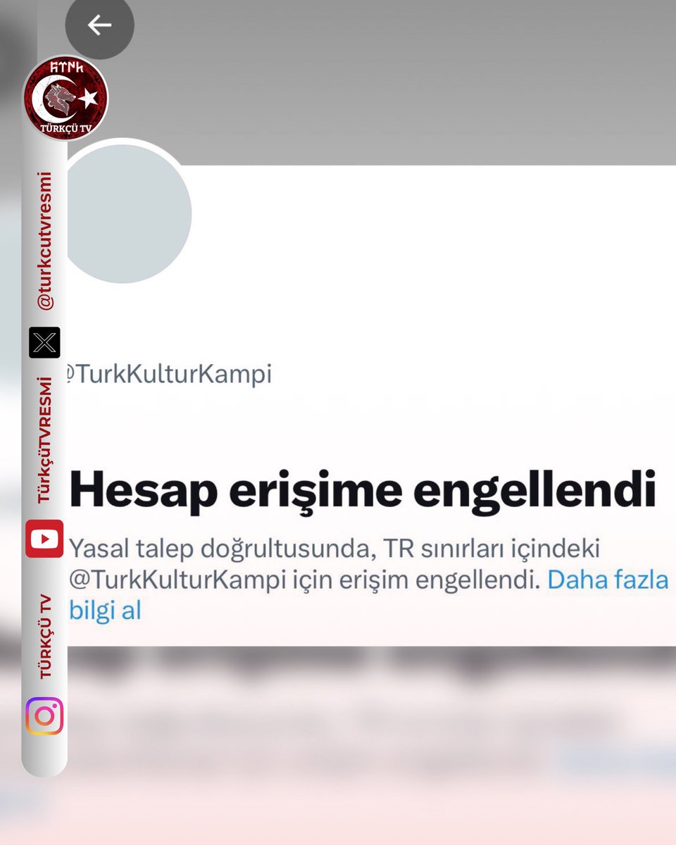 turkcutvresmi's tweet photo. Türk Kültür Kampı’nın X hesabına Türkiye’de erişim engeli getirildi!!

Türk gençlerinin bir araya gelip sohbet ettiği, eğlendiği ve kaynaştığı bir etkinliğin hesabına Türkiye’de neden erişim engeli getiriyorsunuz?

Bir sürü bölücü hesap varken neden onlara erişim engeli gelmiyor da Türk gençlerinin, Türkçü gençlerin hesabına erişim engeli getiriliyor?