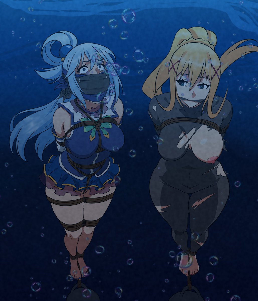 GagMeStudio's tweet photo. Comm: Can A Water Godess Even Drown??????

Seriously I can't state enough how fun this was to make!! Me and Raccoon4545 bounced around a lot of really fun Ideas and landed here and what a wonderful way for it to turn out!!!!! The Axis order was tired of Aqua's yapping and decided she'd make the perfect tribute! of course Darkness stepped in and tried to stop the assault taking all of the blows for aqua but when Darkness finally surrendered she didn't quite get the binding she was hoping for! But Aqua on the other hand was secured and silenced as effectively as possible!

Hope you guys like it!!