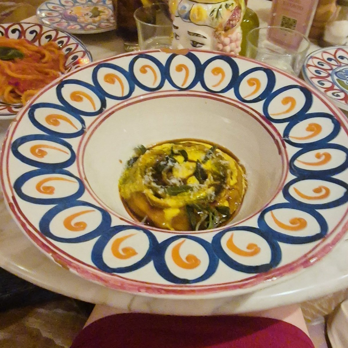 JulieGebrald's tweet photo. Delicious dinner on our final night in Milan. I loved the little dessert dishes, and the chocolate soufflé was massive—so was the dish my Girella all’Ossobuco arrived in. https://t.co/ySEY6ZrVDN