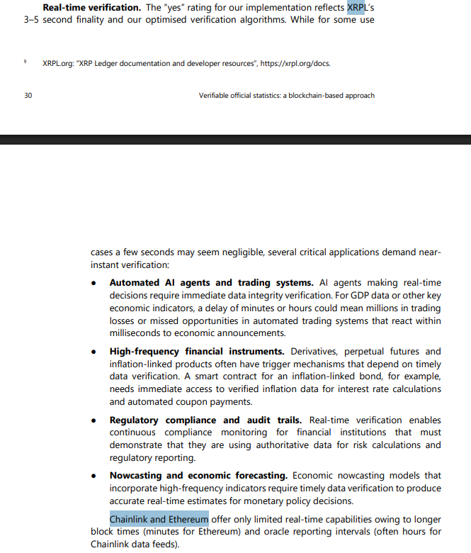 fefe01101100's tweet photo. Attention Chainlink shillers, BIS says XRP is way better and is technologically superior. LINK and ETH too slow. It is time to get educated on world bridge asset XRP https://t.co/jQtCv3im4l
